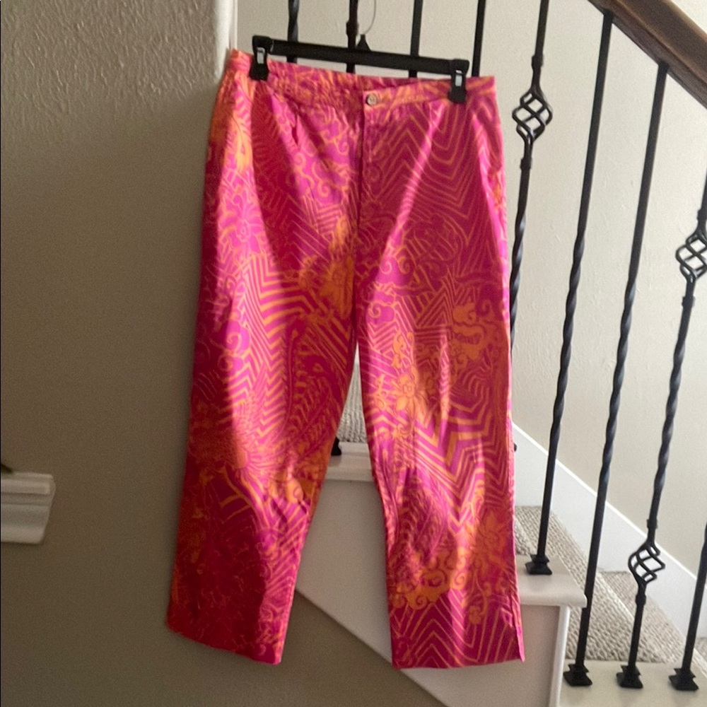 Windridge by Cheryl Nash Sz 12 Vibrant Pink and Orange Patterned Pants